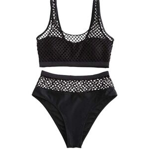 ZAFUL  2 PIECE  FRONT HIGH WAIST-SWIMSUIT!  SIZE‎ 12 / XXL Black